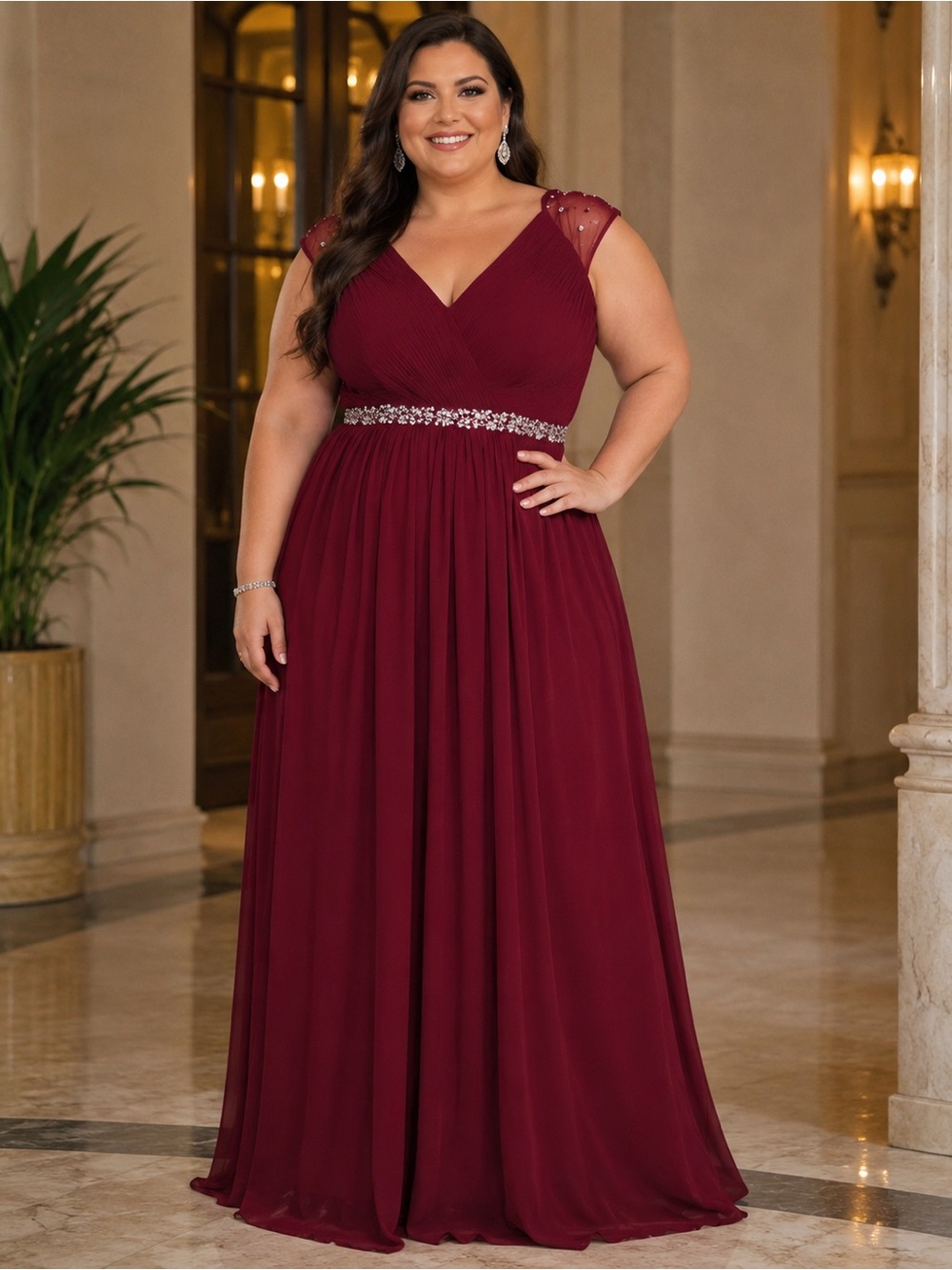 Dancing Queen Illusion cup sleeve evening dress